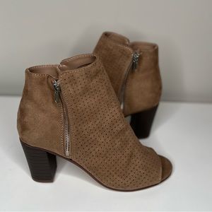 Francesca’s Brown Suede Open Toe Ankle Booties